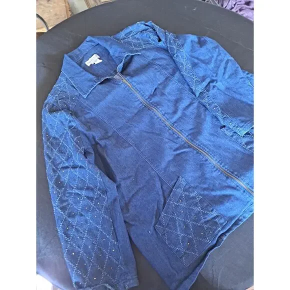 Country Store Denim Jacket Women 1X Full Zip Sequins Long Sleeve - Picture 2 of 8